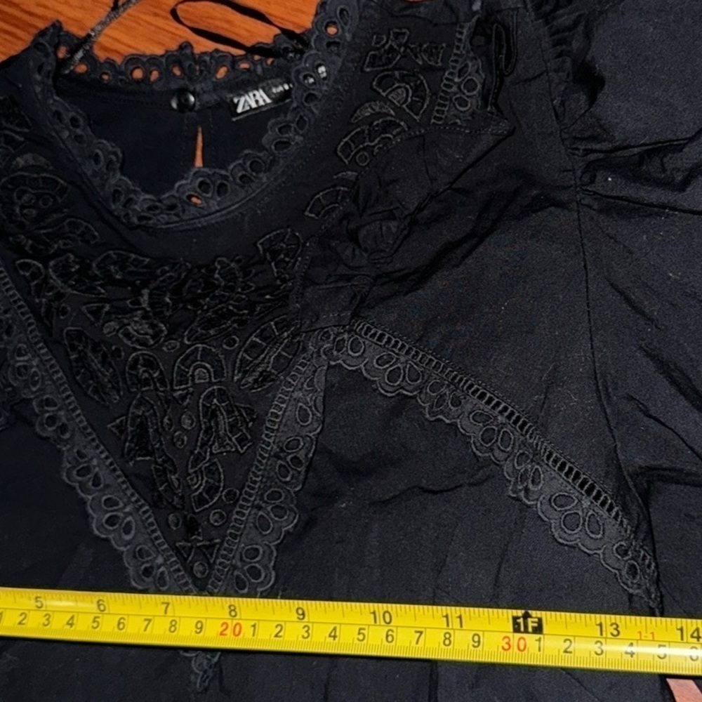 Zara Mock Neck Lace Voluminous Poplin Dress long sleeve mini size S - Picture 6 of 8